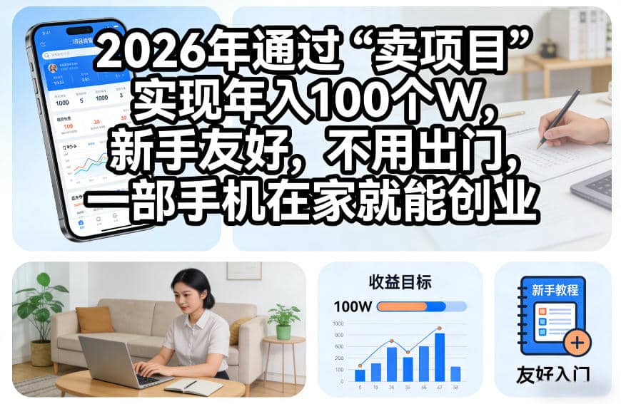 2026年通过“卖项目”实现年入100个W,新手友好,不用出门,一部手机在家就能创业【揭秘】-木叔脚本