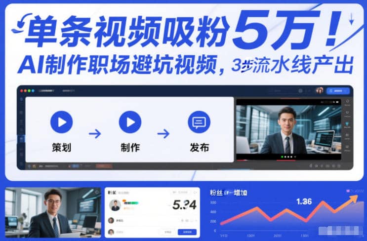 单条视频吸粉5W!AI制作职场避坑视频,3步流水线产出【网赚课程】-木叔脚本